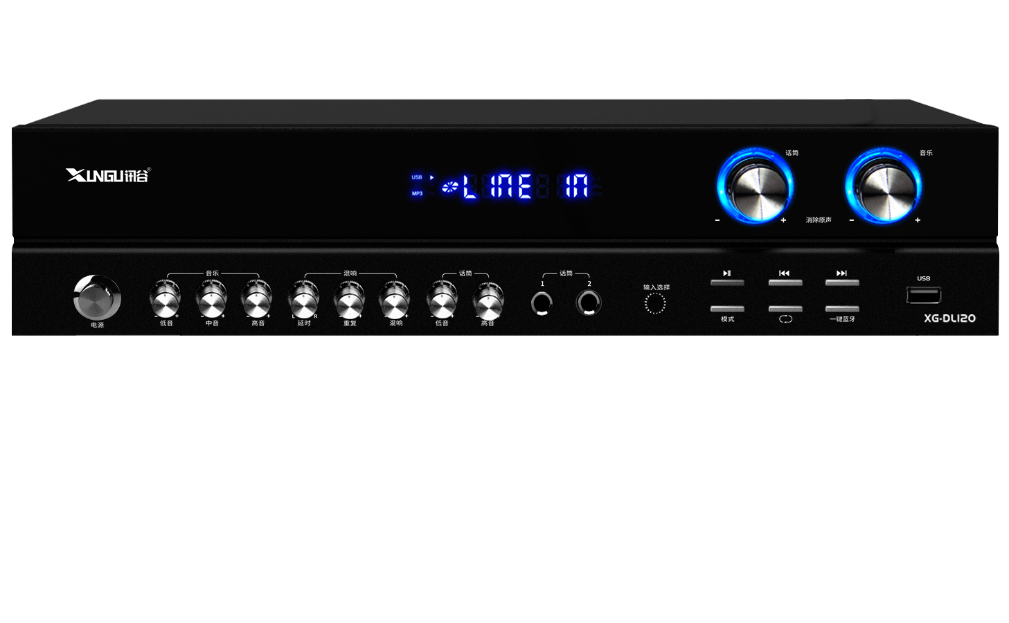 Bluetooth Power Amplifier 120W×2 with 3 Mic Inputs, 4 Music Inputs